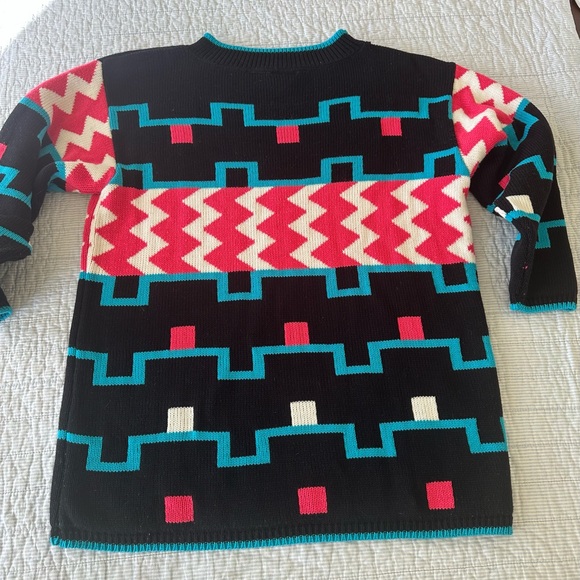 Blue Morgan Vintage 1980’s Geometric Design Oversized Sweater 1x made in USA - Picture 6 of 7